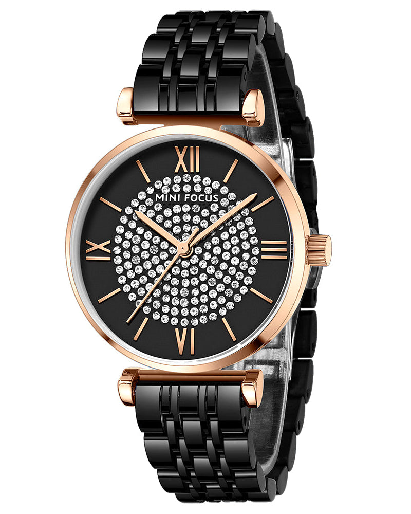 Mini Focus MF0334L.05 Diamond-Studded Black Dial with Rose Gold Accents