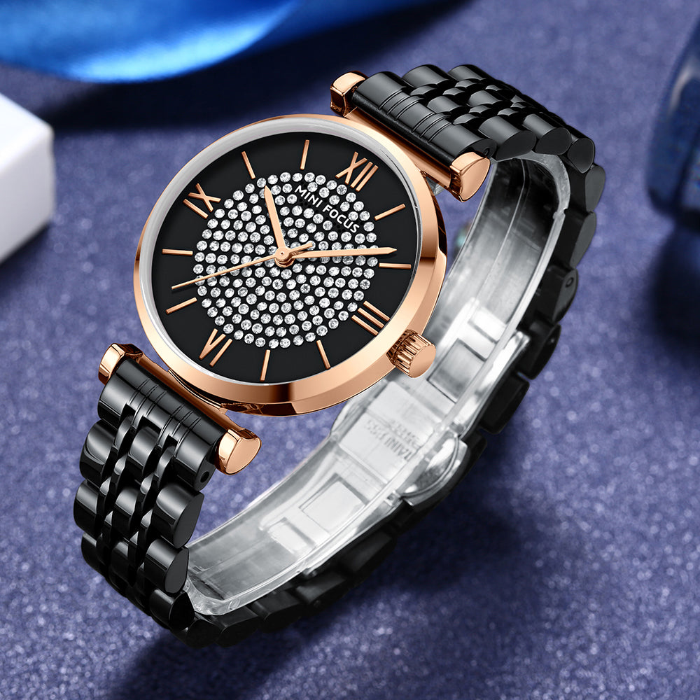 Mini Focus MF0334L.05 Diamond-Studded Black Dial with Rose Gold Accents
