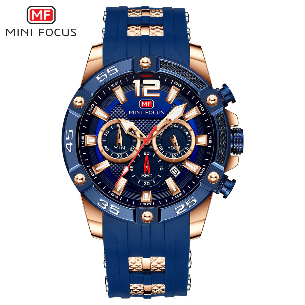 Mini Focus MF0349G.02 Maverick Blue Sports Watch with chronograph dial and Silicon belt