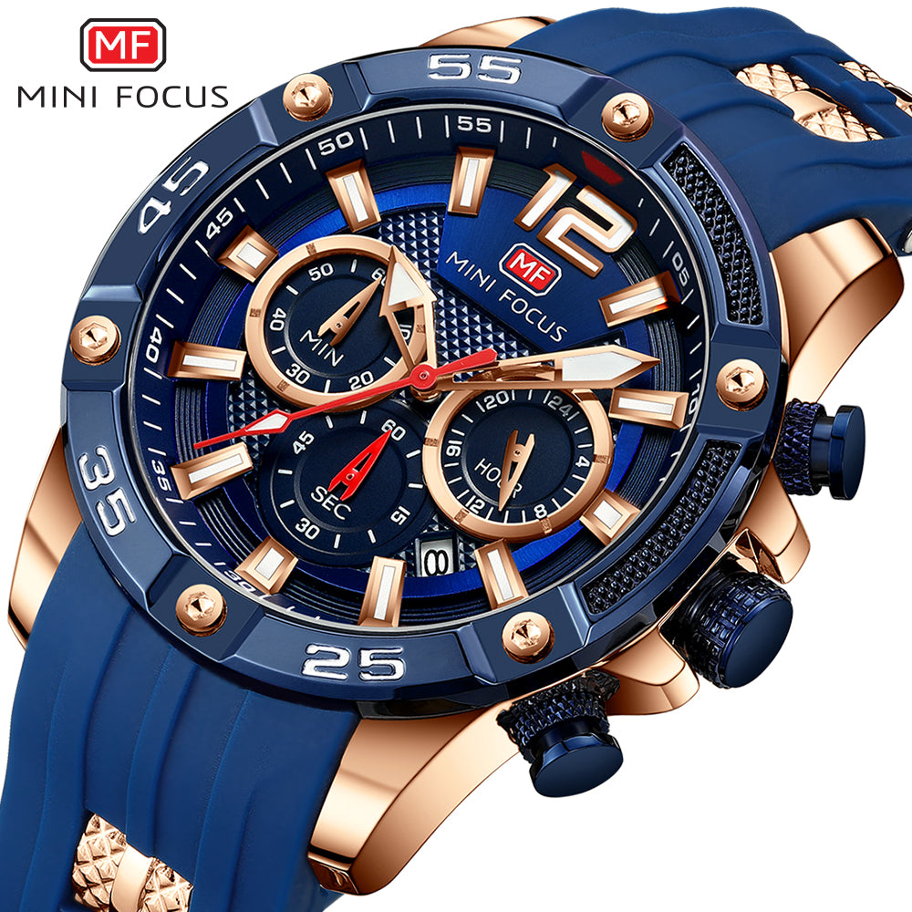 Mini Focus MF0349G.02 Maverick Blue Sports Watch with chronograph dial and Silicon belt