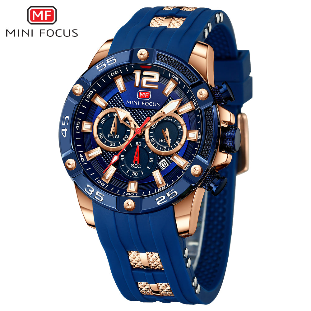 Mini Focus MF0349G.02 Maverick Blue Sports Watch with chronograph dial and Silicon belt