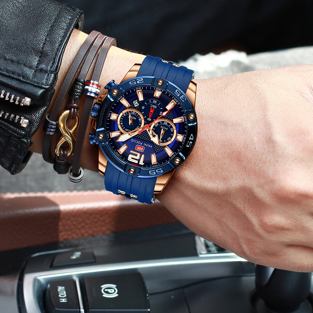 Mini Focus MF0349G.02 Maverick Blue Sports Watch with chronograph dial and Silicon belt