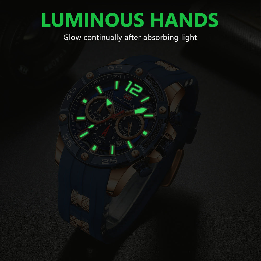 Mini Focus MF0349G.02 Maverick Blue Sports Watch with chronograph dial and Silicon belt