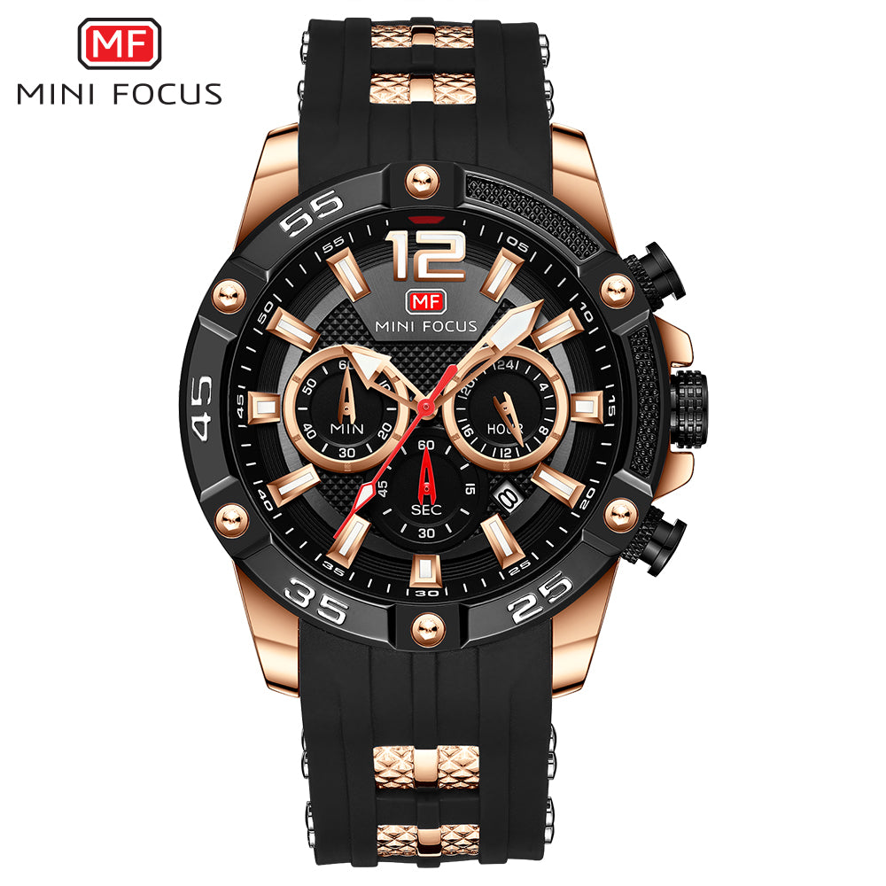 Mini Focus MF0349G.03 Maverick Black Sports Watch with chronograph dial and Silicon belt