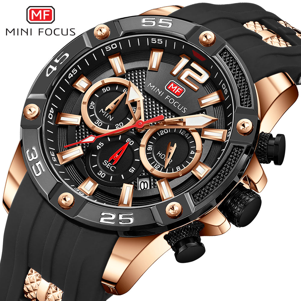 Mini Focus MF0349G.03 Maverick Black Sports Watch with chronograph dial and Silicon belt