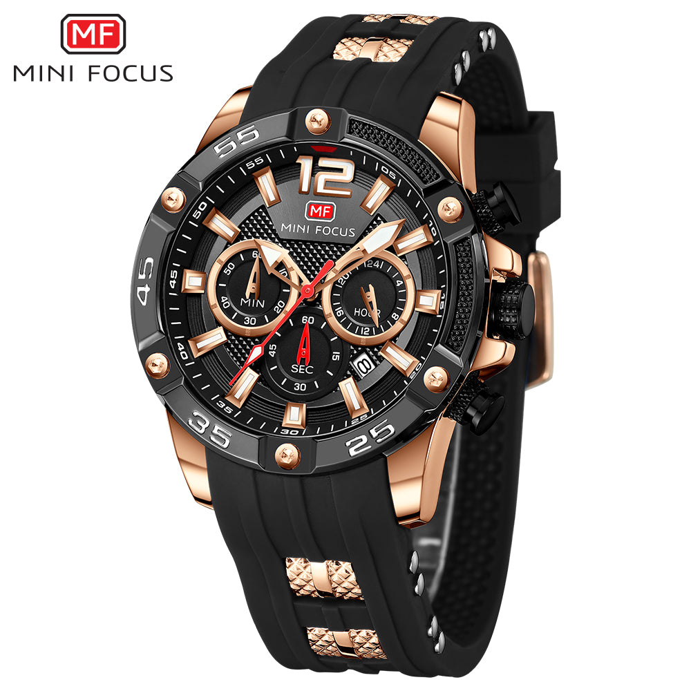 Mini Focus MF0349G.03 Maverick Black Sports Watch with chronograph dial and Silicon belt