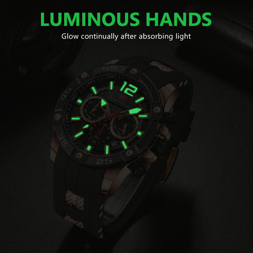 Mini Focus MF0349G.03 Maverick Black Sports Watch with chronograph dial and Silicon belt