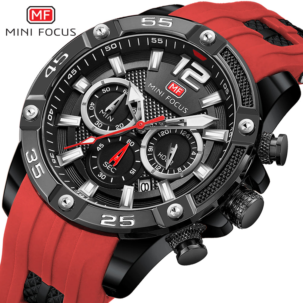 Mini Focus MF0349G.04 Maverick Red Sports Watch with chronograph dial and Silicon belt