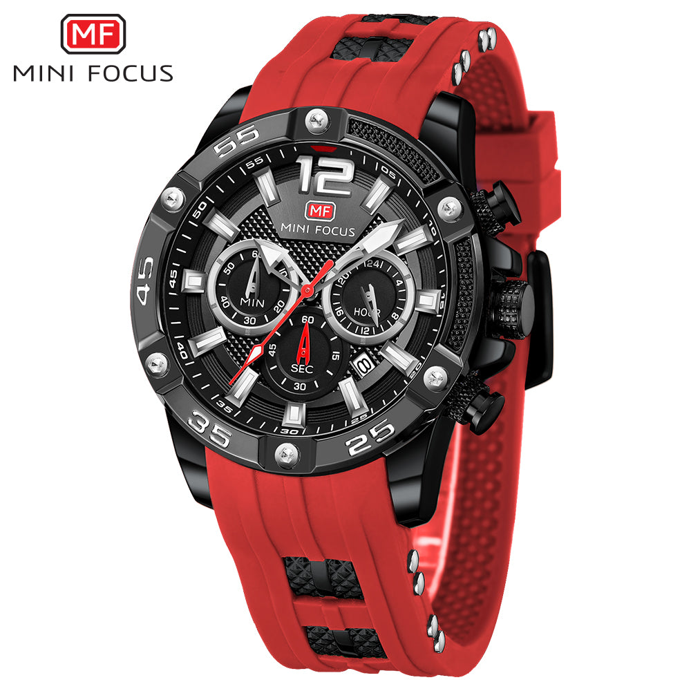 Mini Focus MF0349G.04 Maverick Red Sports Watch with chronograph dial and Silicon belt