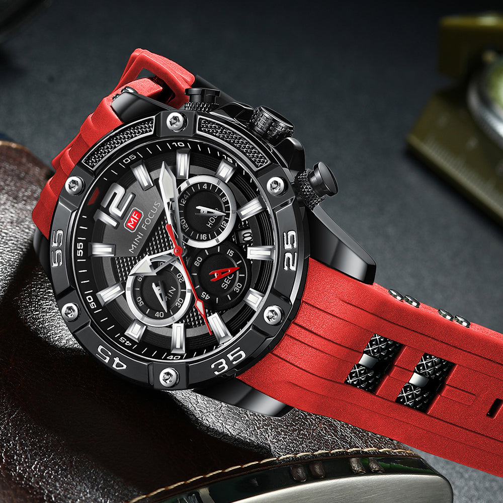 Mini Focus MF0349G.04 Maverick Red Sports Watch with chronograph dial and Silicon belt