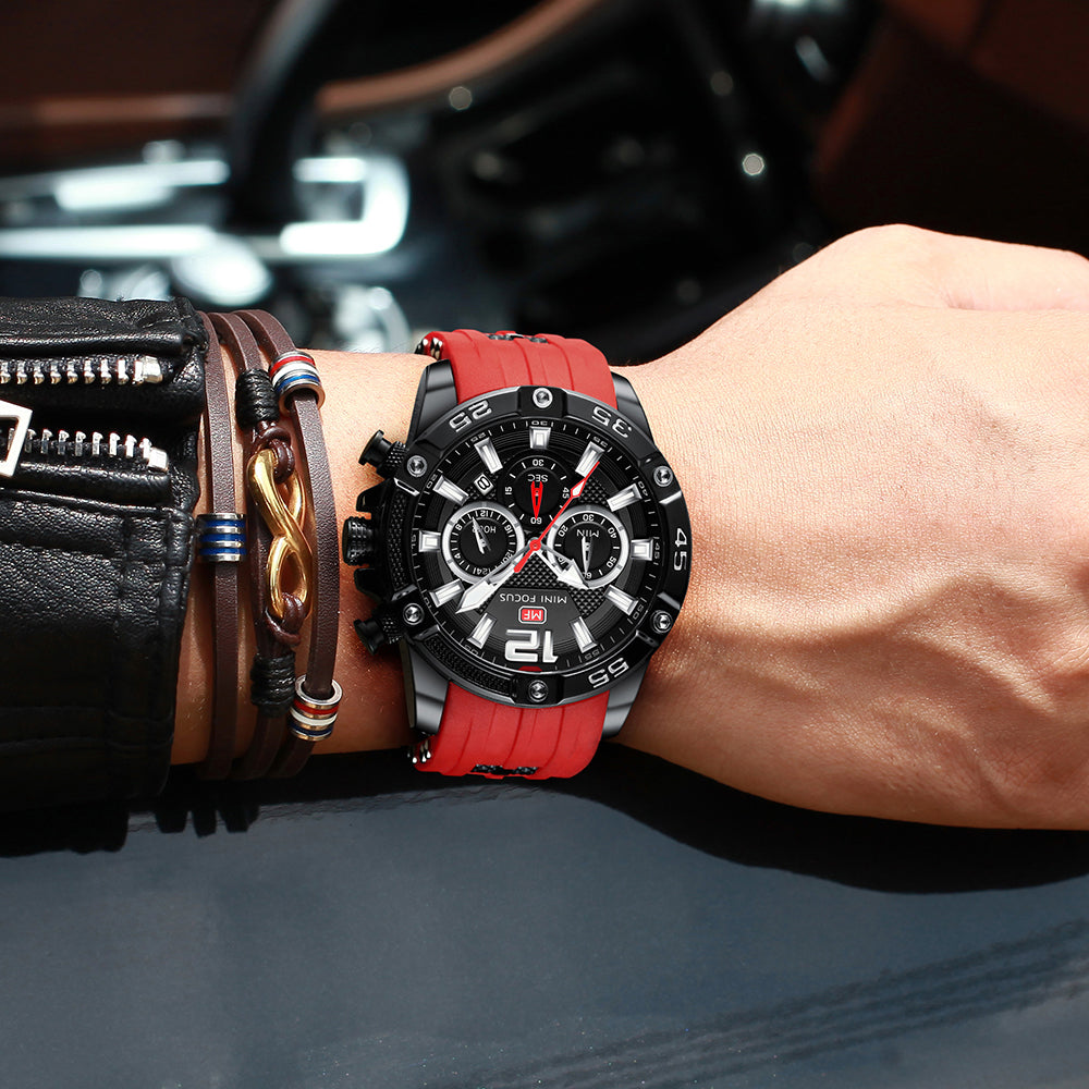 Mini Focus MF0349G.04 Maverick Red Sports Watch with chronograph dial and Silicon belt