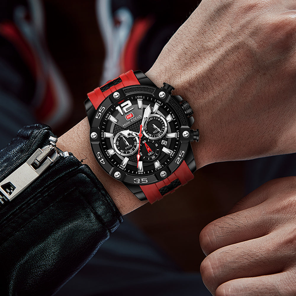 Mini Focus MF0349G.04 Maverick Red Sports Watch with chronograph dial and Silicon belt