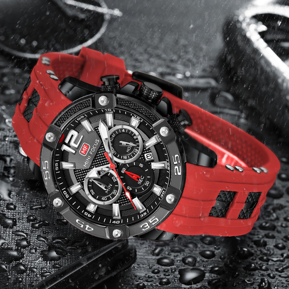 Mini Focus MF0349G.04 Maverick Red Sports Watch with chronograph dial and Silicon belt