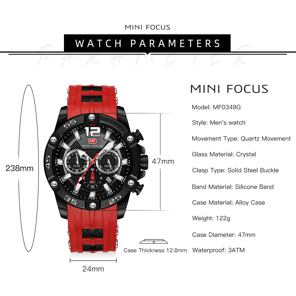 Mini Focus MF0349G.04 Maverick Red Sports Watch with chronograph dial and Silicon belt