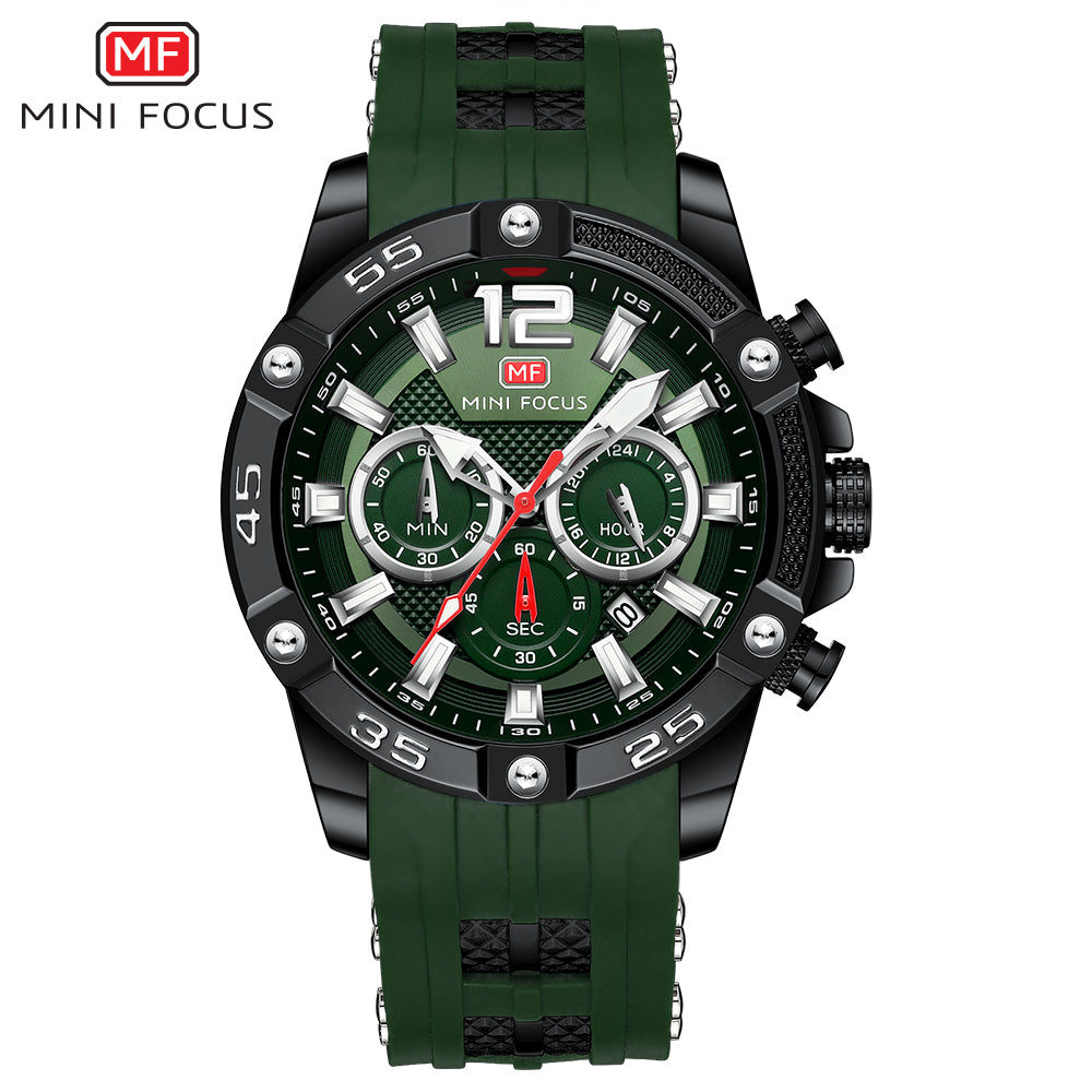 Mini Focus MF0349G.05 Maverick Green Sports Watch with chronograph dial and Silicon belt