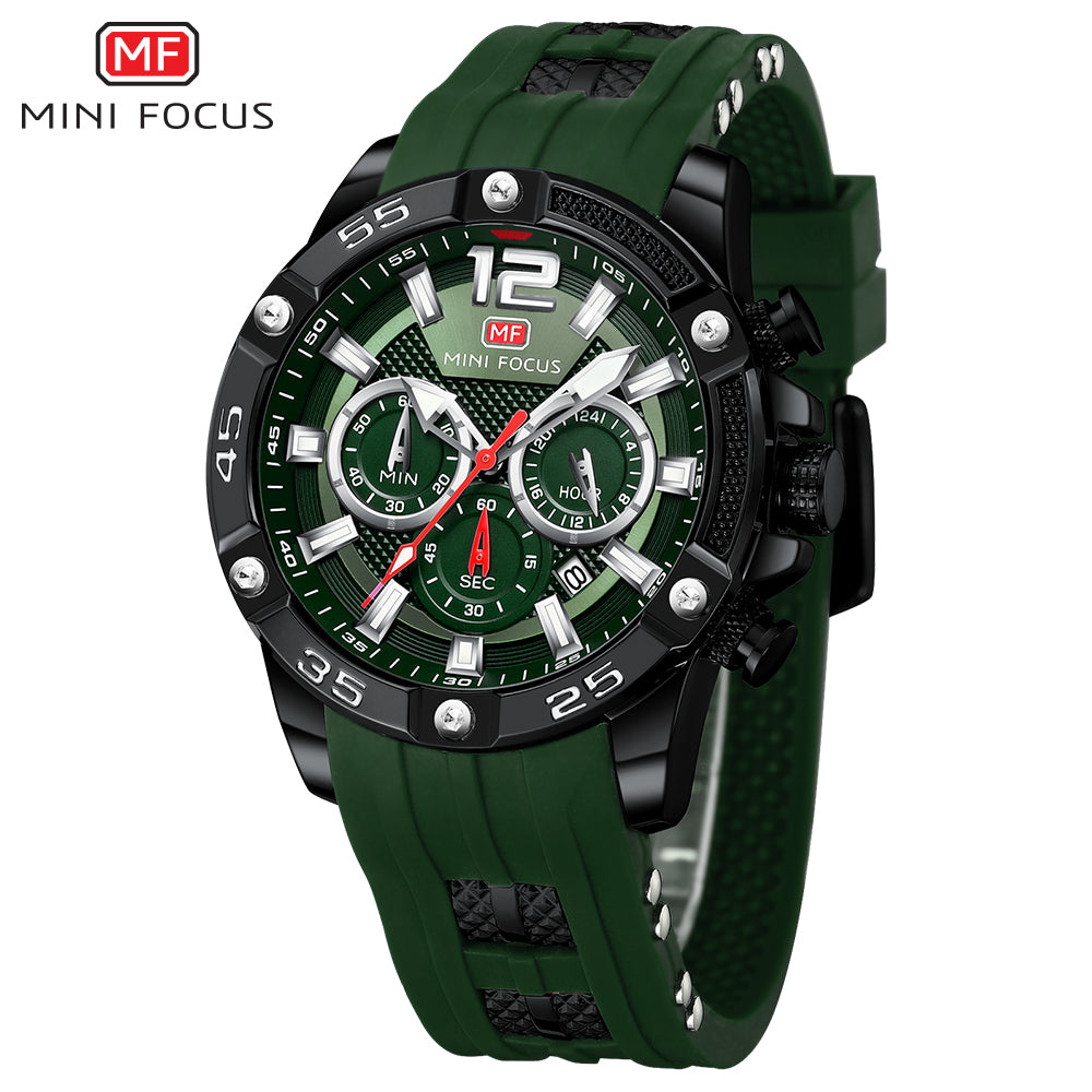 Mini Focus MF0349G.05 Maverick Green Sports Watch with chronograph dial and Silicon belt