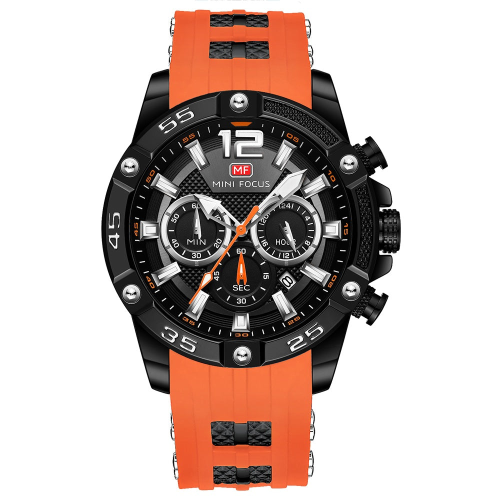 Mini Focus MF0349G.08 Maverick Orange Sports Watch with chronograph dial and Silicon belt