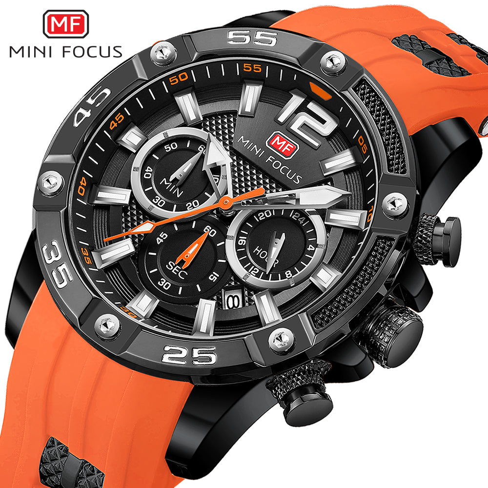 Mini Focus MF0349G.08 Maverick Orange Sports Watch with chronograph dial and Silicon belt
