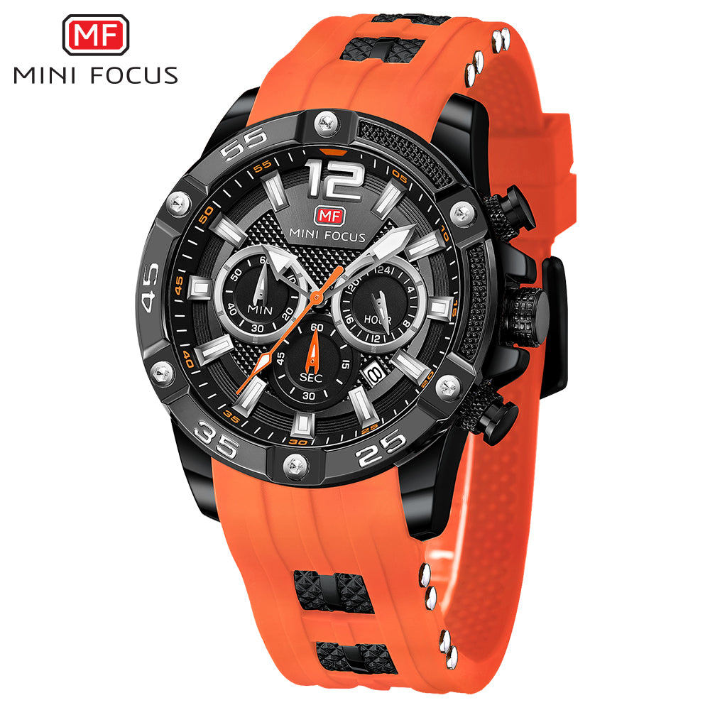 Mini Focus MF0349G.08 Maverick Orange Sports Watch with chronograph dial and Silicon belt