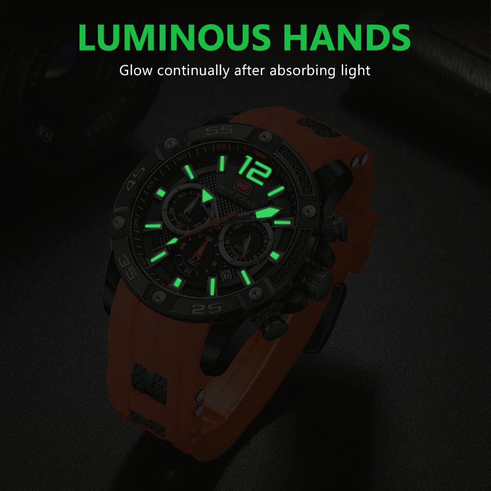Mini Focus MF0349G.08 Maverick Orange Sports Watch with chronograph dial and Silicon belt
