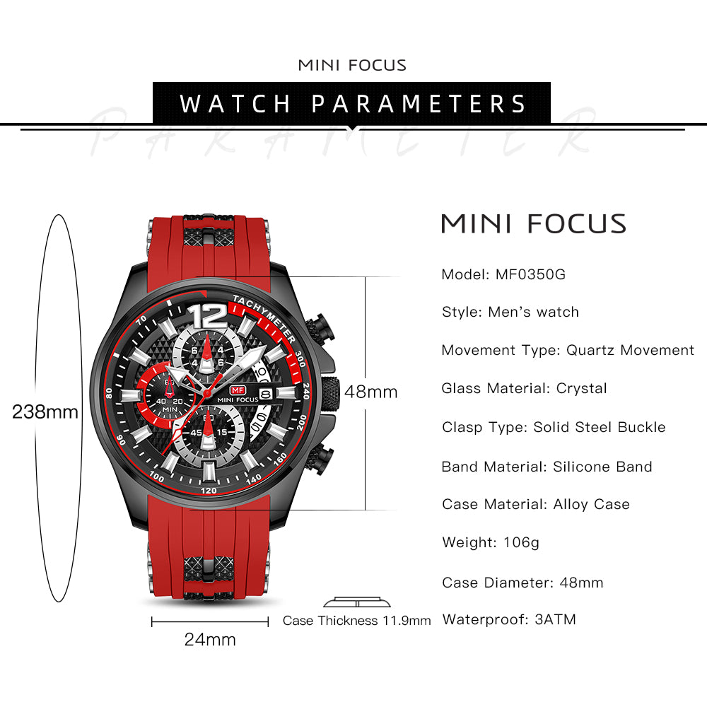 Mini Focus MF0350G.04 Nitro Red Chronograph Sports Watch for Men