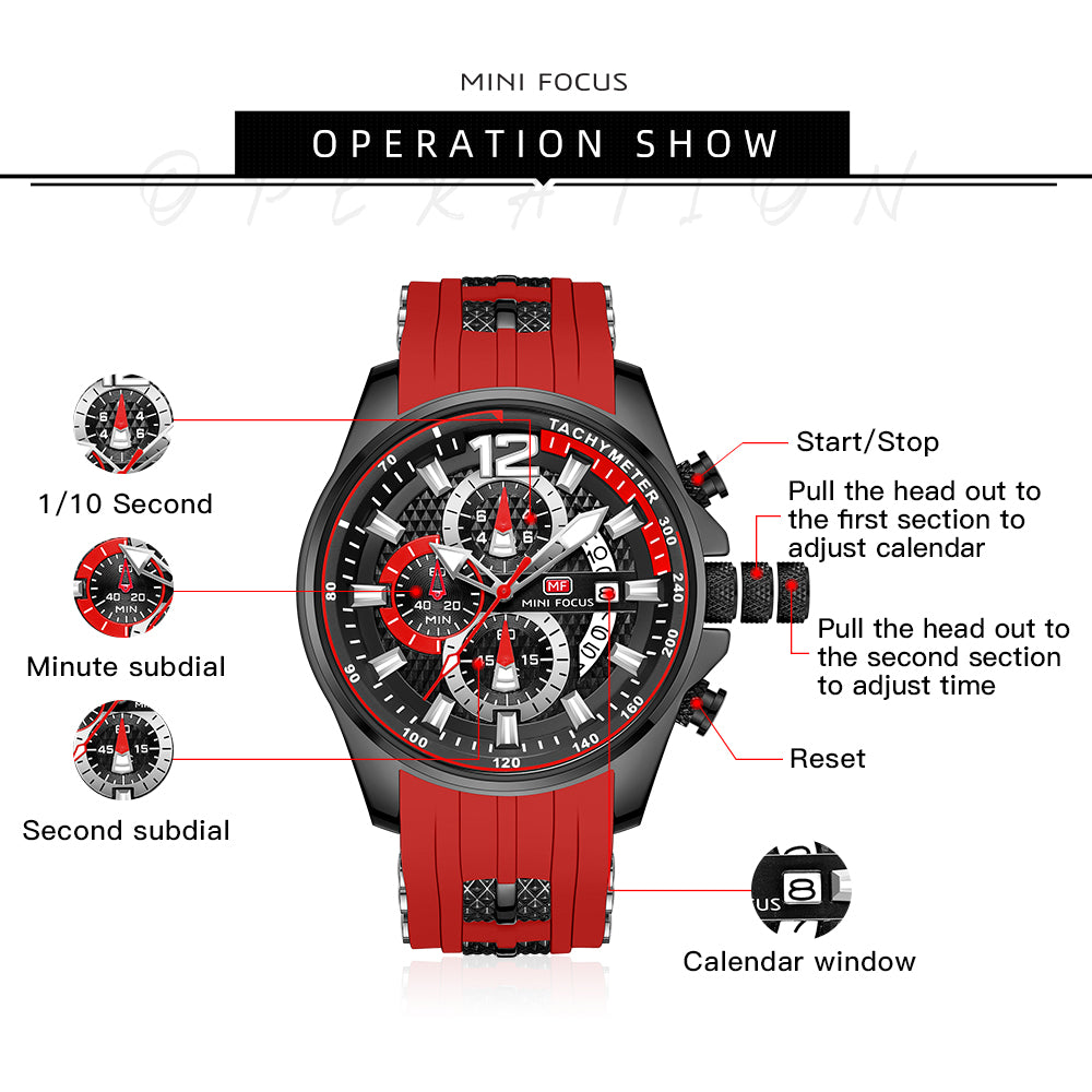 Mini Focus MF0350G.04 Nitro Red Chronograph Sports Watch for Men