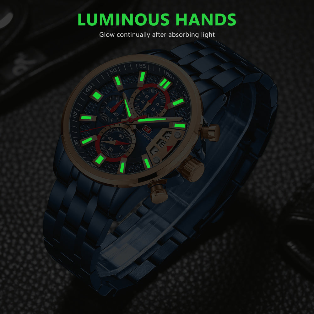 Mini Focus MF0352G.05 Iridescent Bezel Black Chronograph Watch for Men
