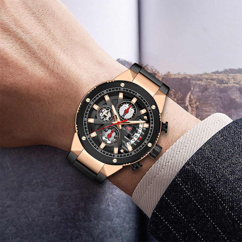 BLACK - ROSE GOLD CHRONOGRAPH WITH DATE DISPLAY