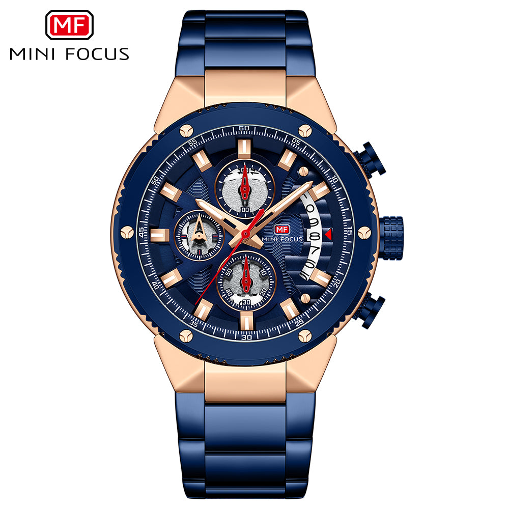 Mini Focus MF0397G.03 BLUE METAL STRAP AND ROSE GOLD + BLUE DIAL