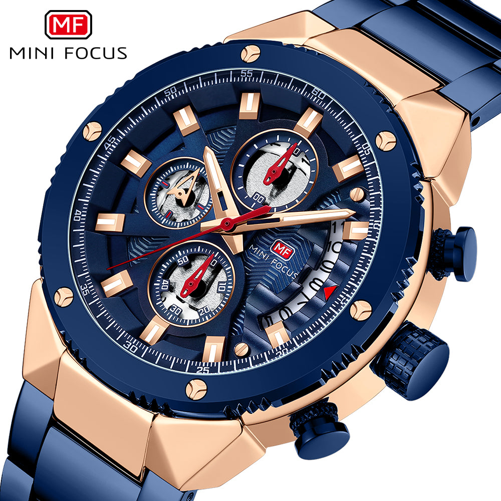 Mini Focus MF0397G.03 BLUE METAL STRAP AND ROSE GOLD + BLUE DIAL