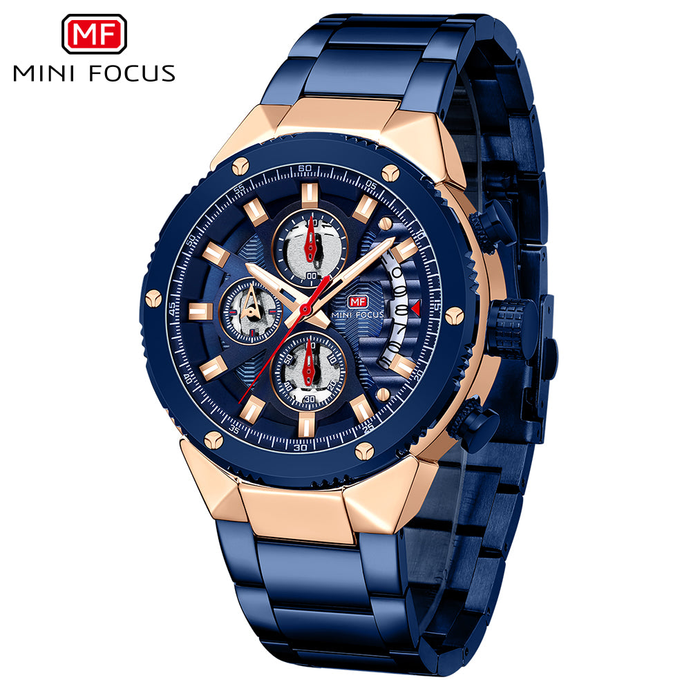 Mini Focus MF0397G.03 BLUE METAL STRAP AND ROSE GOLD + BLUE DIAL