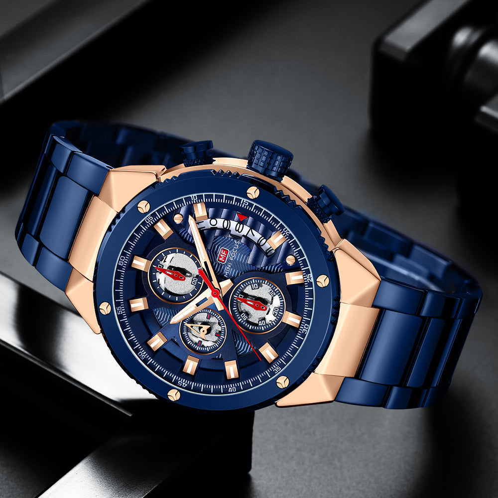 Mini Focus MF0397G.03 BLUE METAL STRAP AND ROSE GOLD + BLUE DIAL