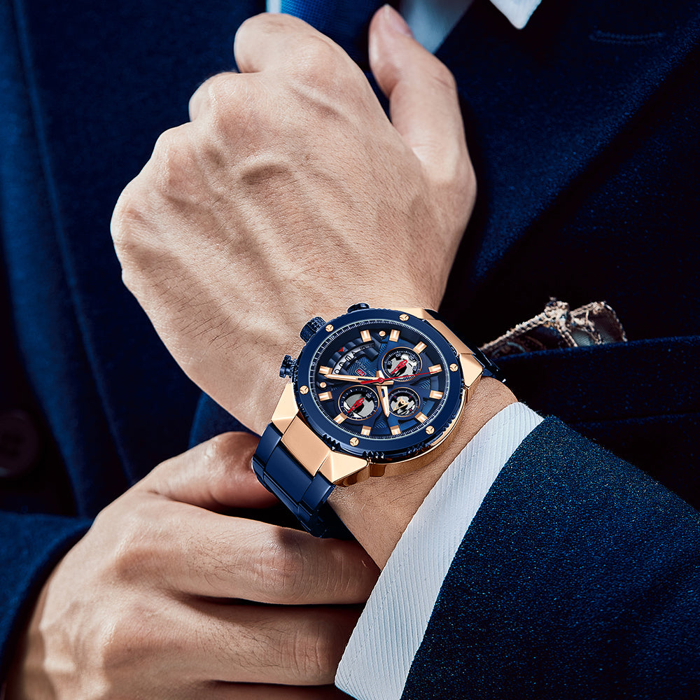 Mini Focus MF0397G.03 BLUE METAL STRAP AND ROSE GOLD + BLUE DIAL