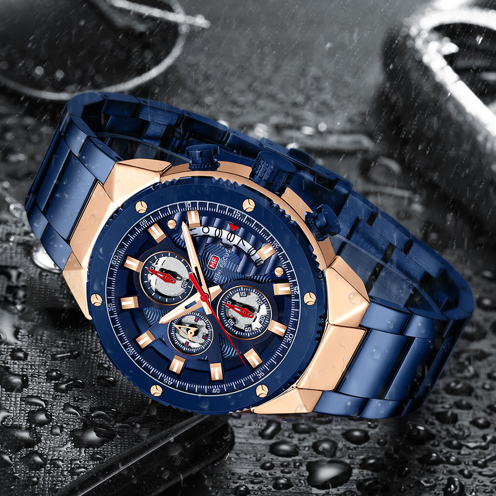 Mini Focus MF0397G.03 BLUE METAL STRAP AND ROSE GOLD + BLUE DIAL
