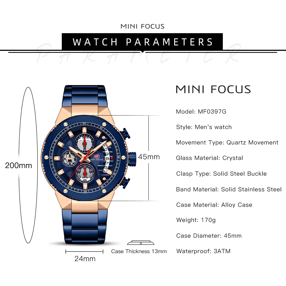 Mini Focus MF0397G.03 BLUE METAL STRAP AND ROSE GOLD + BLUE DIAL