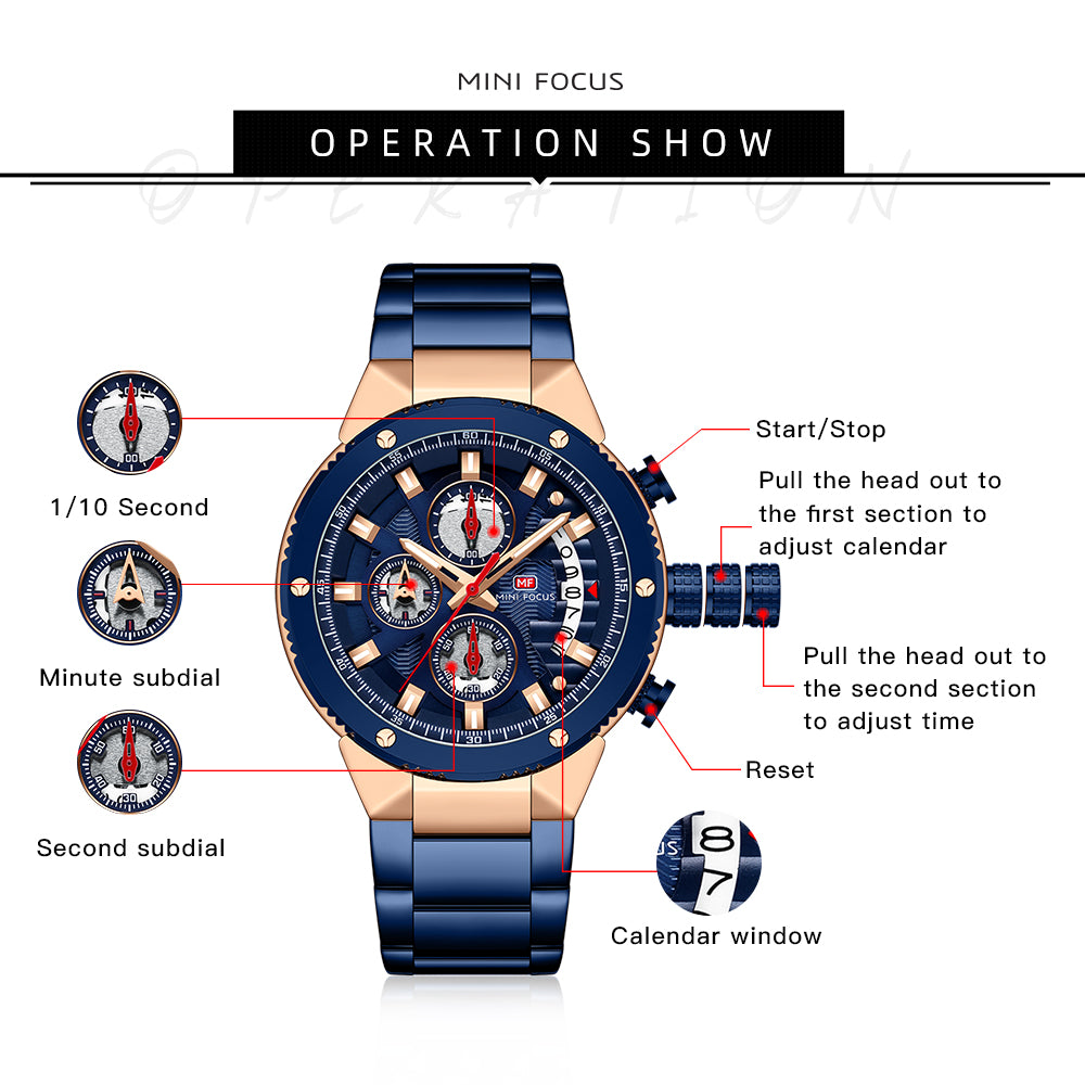 Mini Focus MF0397G.03 BLUE METAL STRAP AND ROSE GOLD + BLUE DIAL