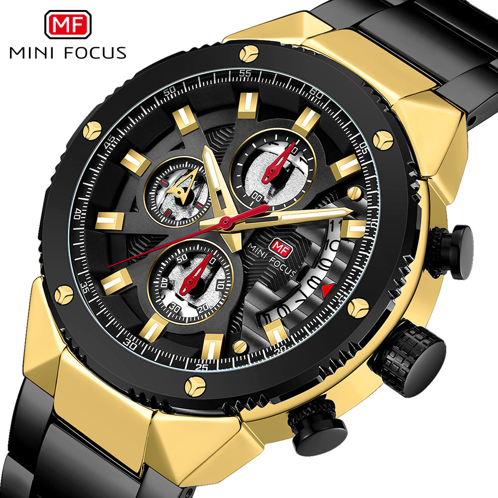 Mini focus MF0397G.04 BLACK METAL STRAP GOLD-BLACK DIAL