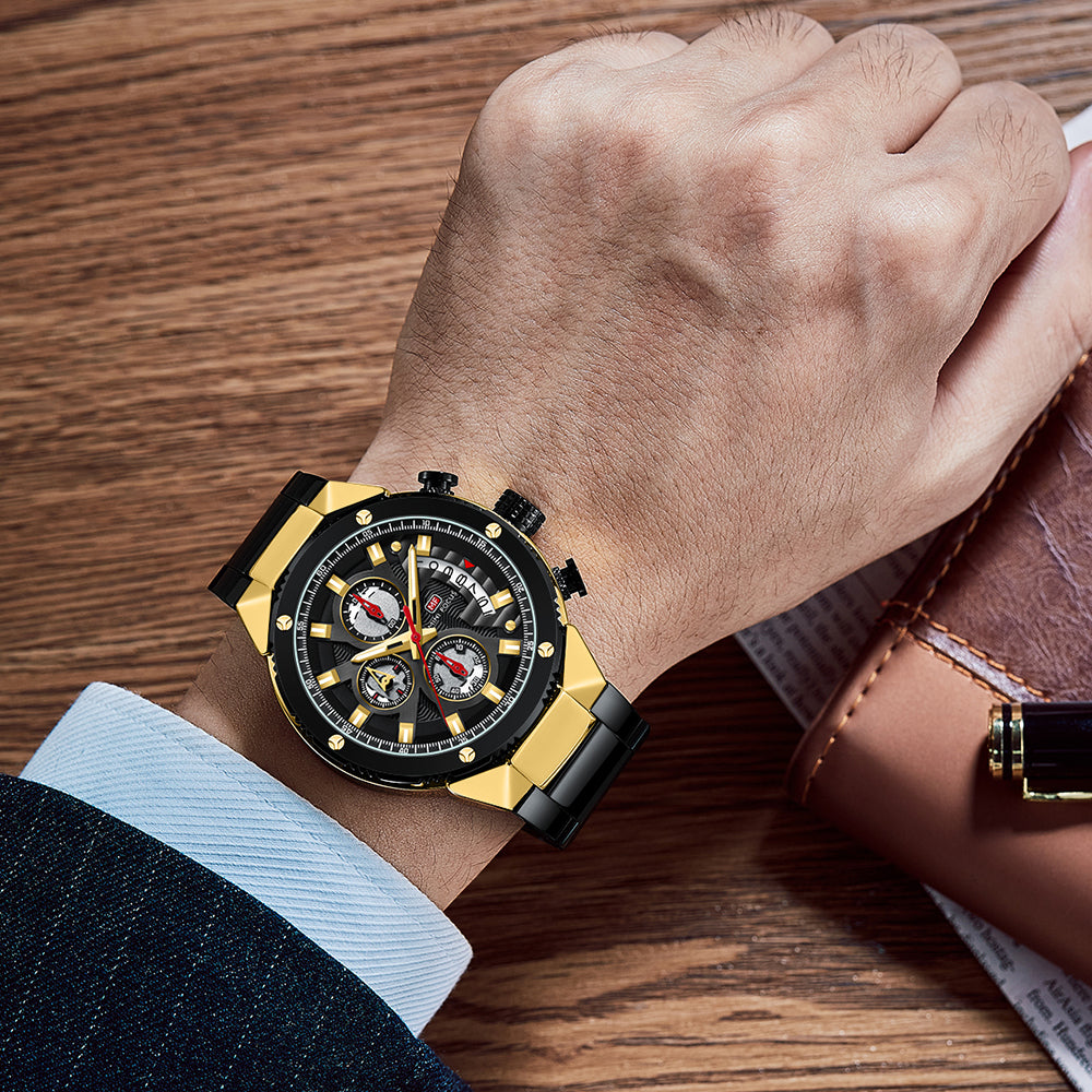 Mini focus MF0397G.04 BLACK METAL STRAP GOLD-BLACK DIAL
