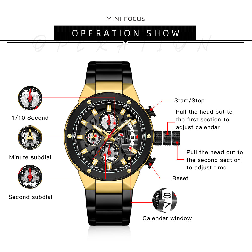 Mini focus MF0397G.04 BLACK METAL STRAP GOLD-BLACK DIAL