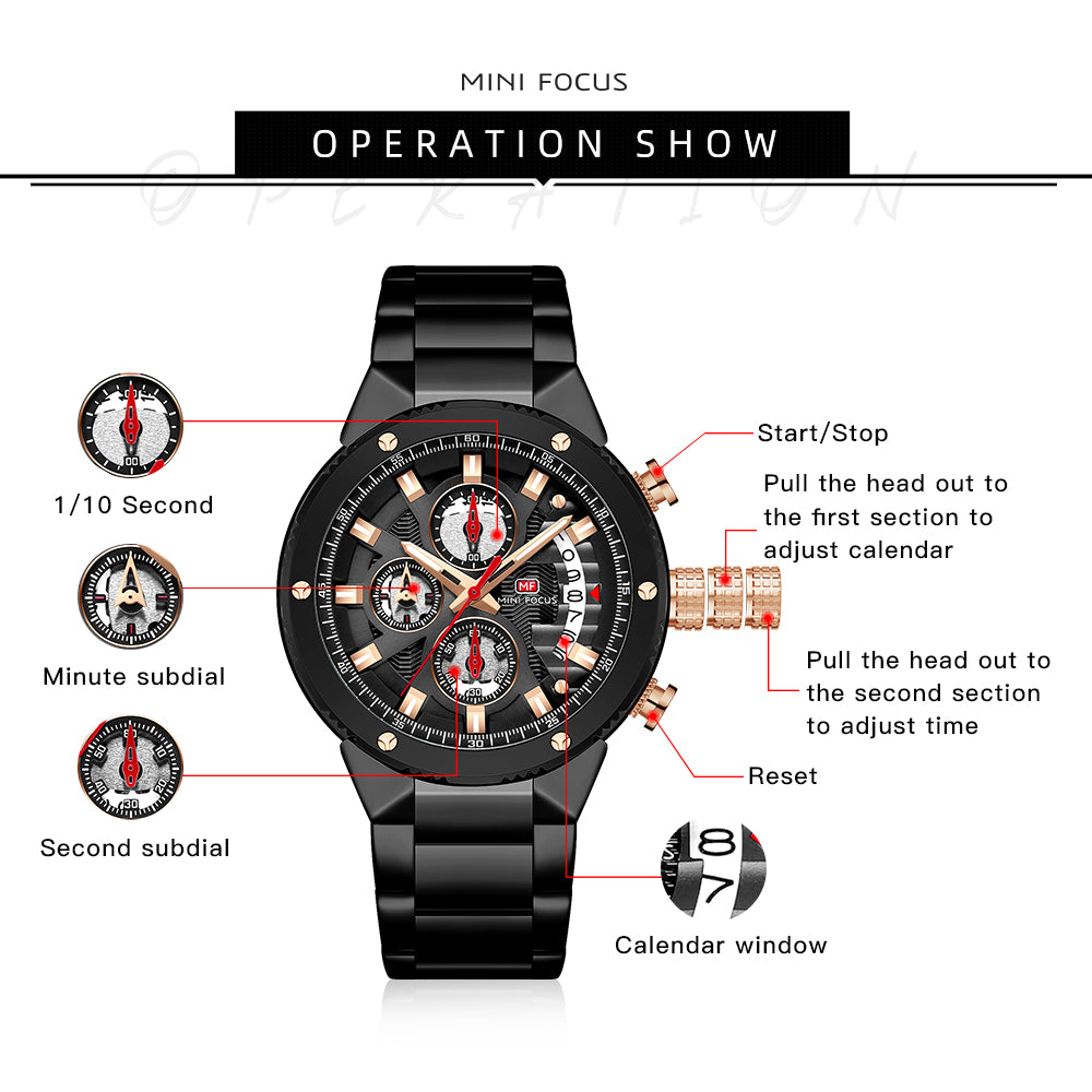 Mini Focus MF0397G.05 BLACK METAL STRAP WITH BLACK DIAL