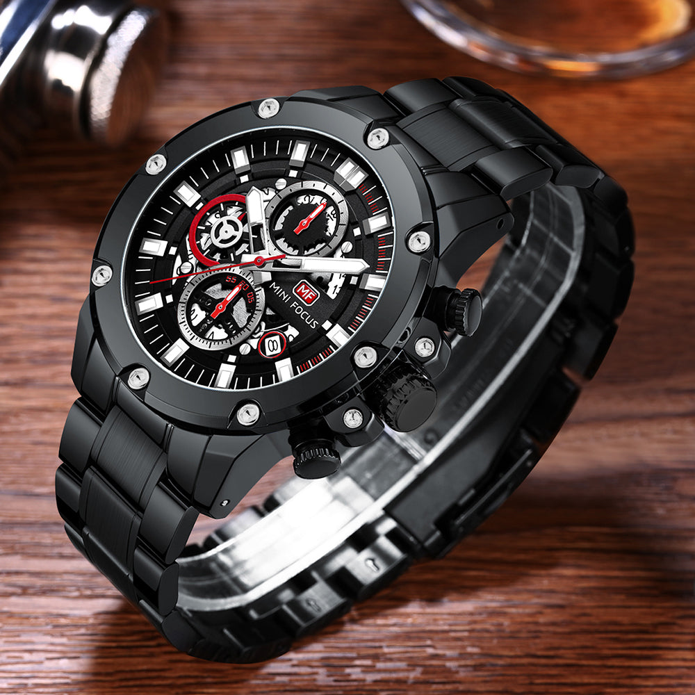 Mini Focus MF0398G.04 Performance Chronograph with Exposed Mechanics Black Watch for Men