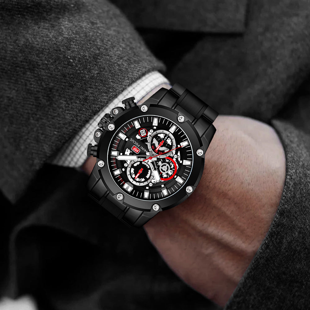Mini Focus MF0398G.04 Performance Chronograph with Exposed Mechanics Black Watch for Men