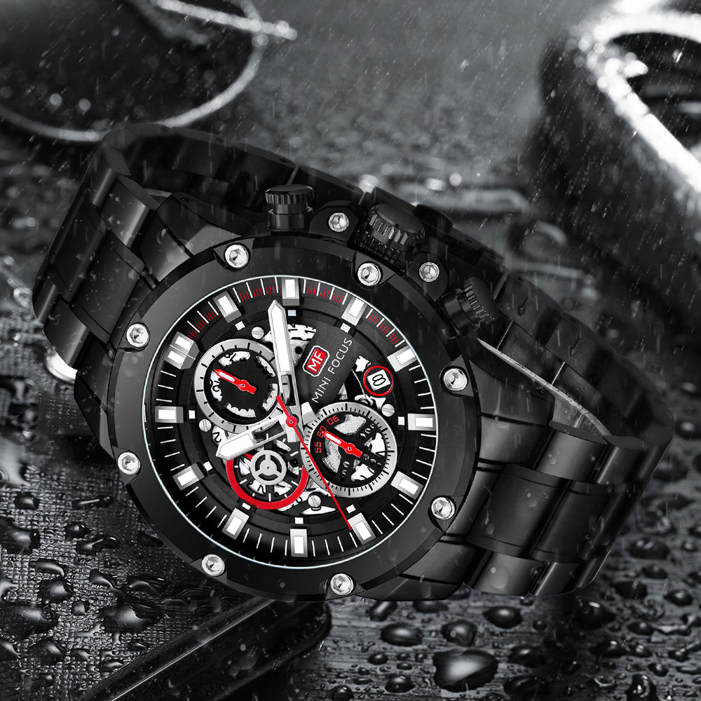 Mini Focus MF0398G.04 Performance Chronograph with Exposed Mechanics Black Watch for Men
