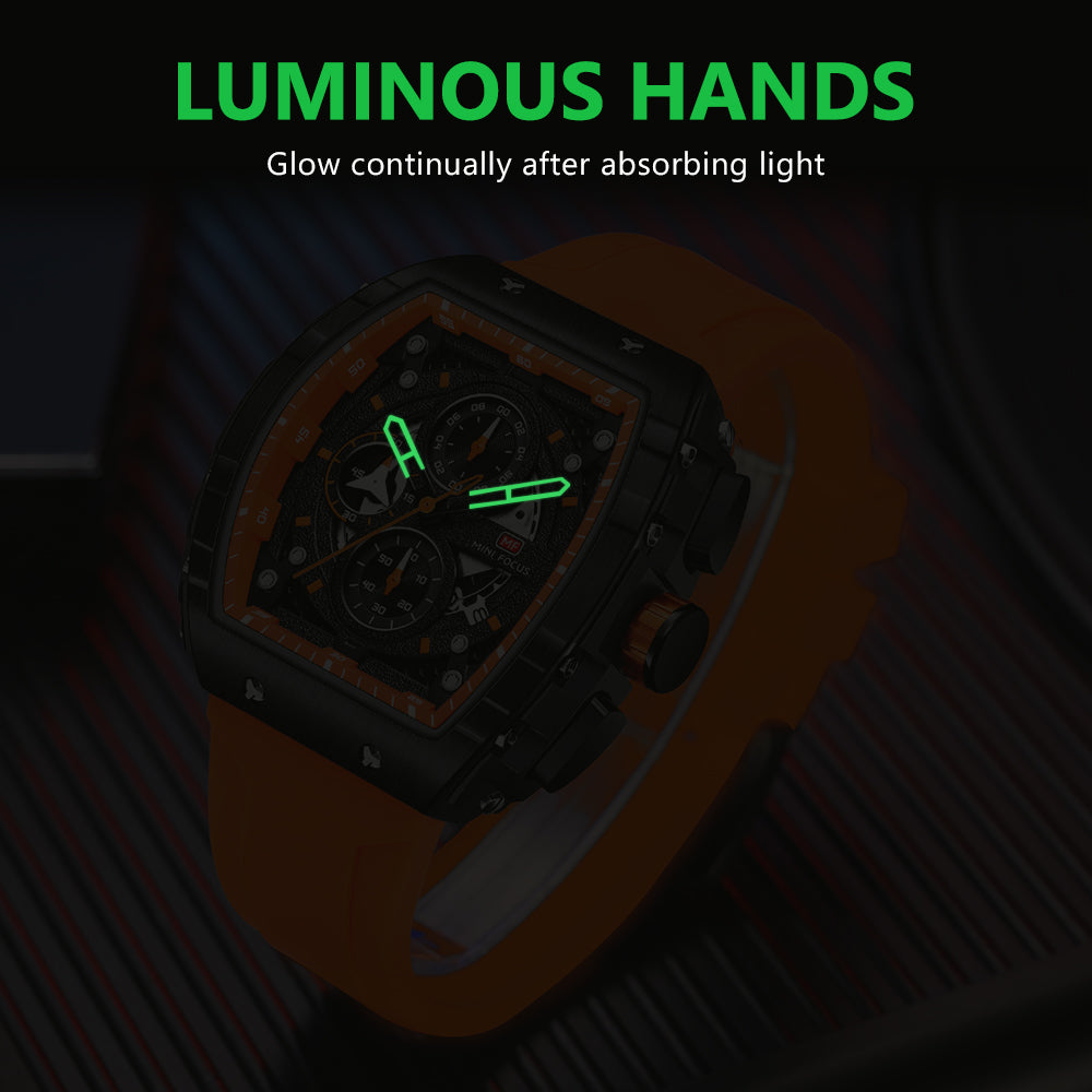 Mini Focus MF0399G.01 Apex Black Chronograph Sports Watch – Fiery Orange Rubber & Tactical Carbon Bezel