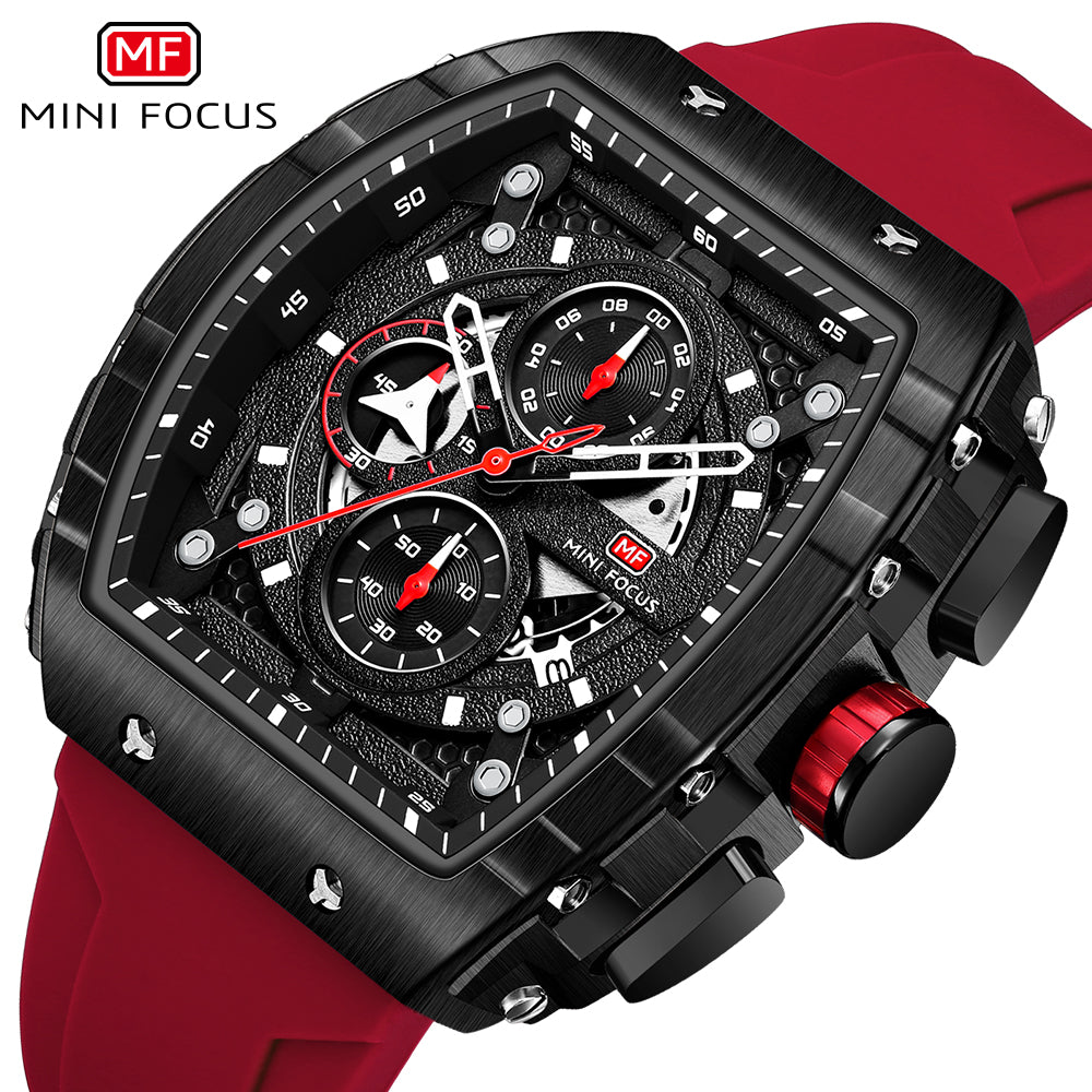 Mini Focus MF0399G.04 Inferno Black Chronograph Sports Watch – Rose Gold Fury & Crimson Red Power