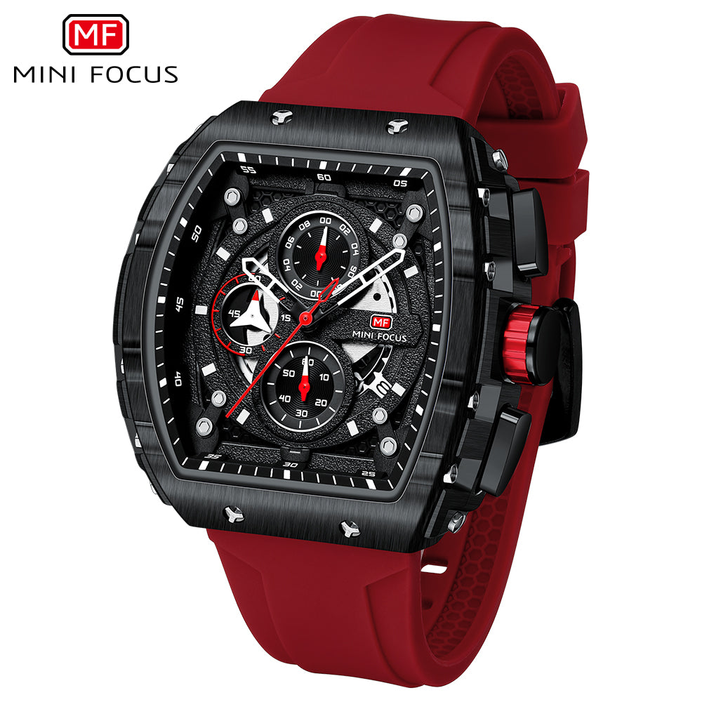 Mini Focus MF0399G.04 Inferno Black Chronograph Sports Watch – Rose Gold Fury & Crimson Red Power