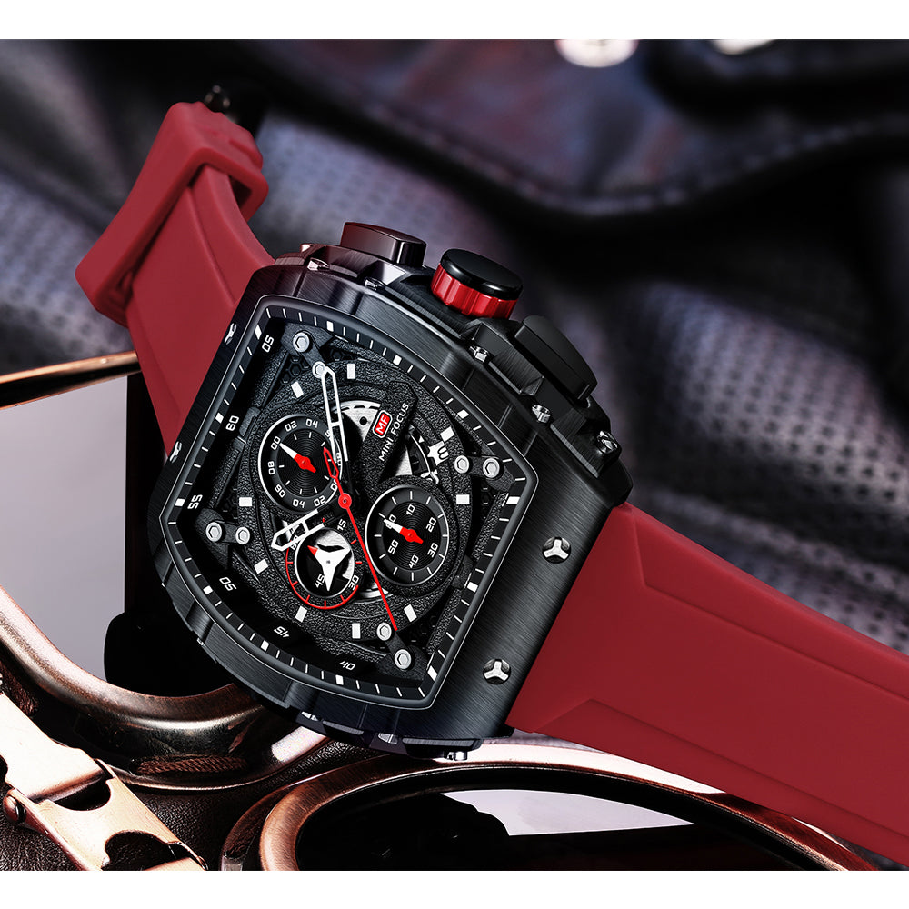 Mini Focus MF0399G.04 Inferno Black Chronograph Sports Watch – Rose Gold Fury & Crimson Red Power