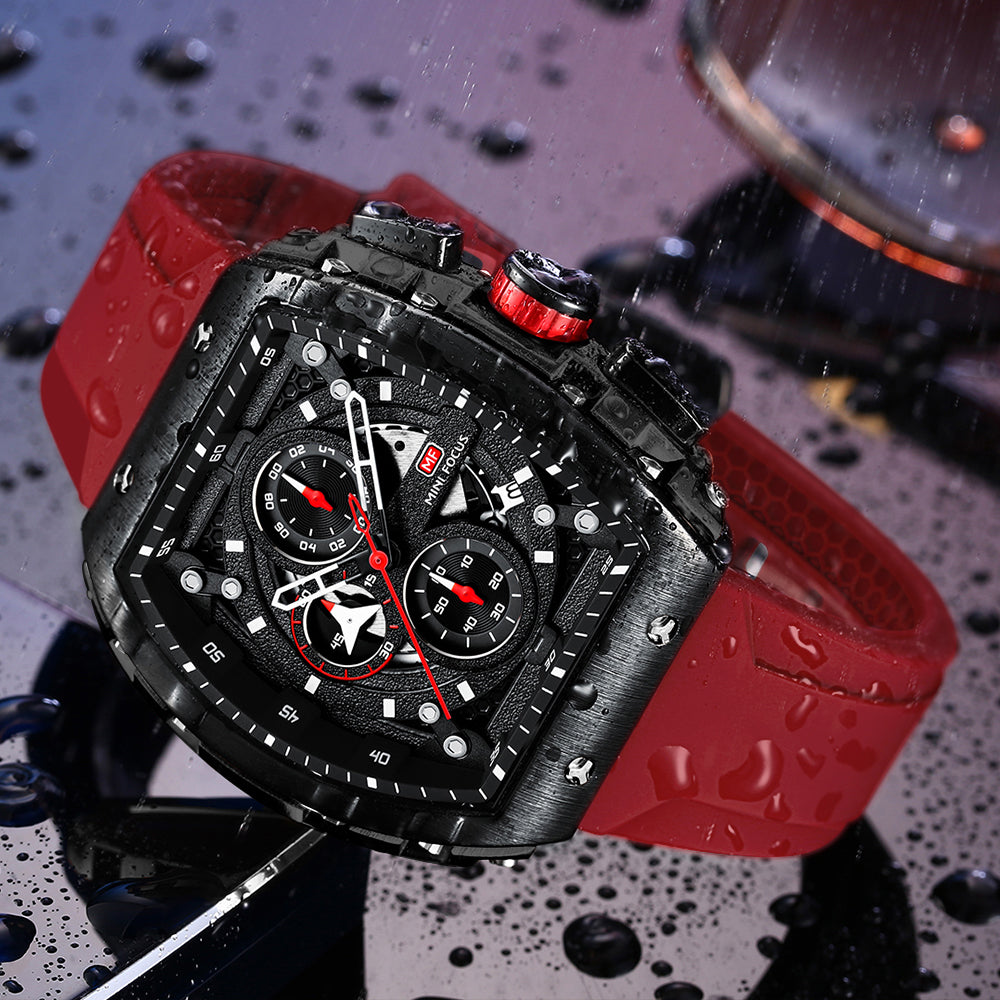 Mini Focus MF0399G.04 Inferno Black Chronograph Sports Watch – Rose Gold Fury & Crimson Red Power