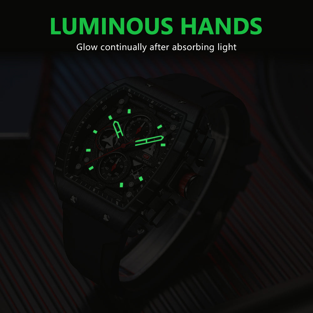 Mini Focus MF0399G.05 Apex Chronograph Black Watch Square Shaped with Date Display for Men