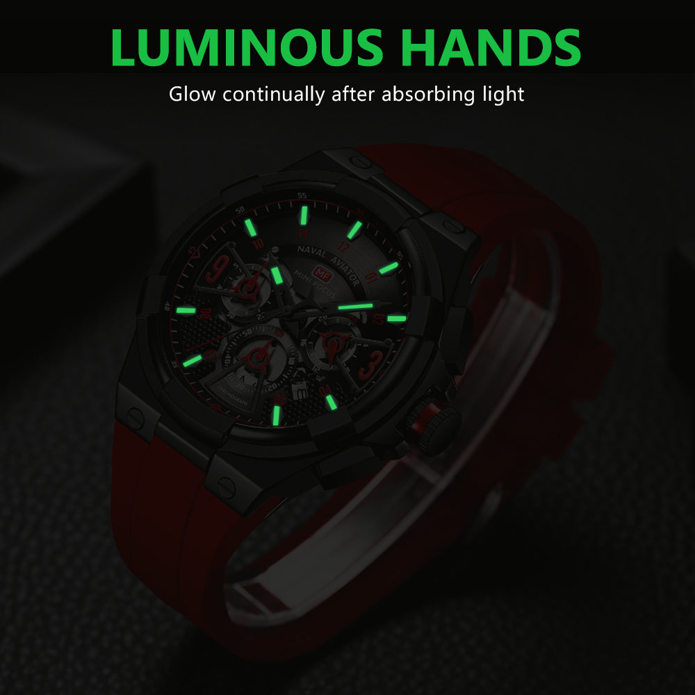 Mini Focus MF0402G.04 Elite Naval Aviator Chronograph – Rose Gold Precision & Crimson Blaze Silicone